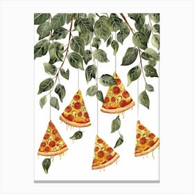 Pizza Slices Hanging From Branches Canvas Print