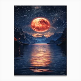 Red Moon Over Water Canvas Print