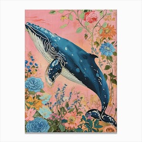 Floral Animal Painting Blue Whale 4 Canvas Print