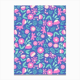 Cute Soft Scattered Scandi Florals Bright Blue, Pink, Mint Green Canvas Print