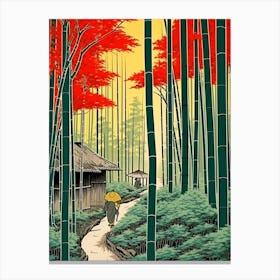 Arashiyama Bamboo Grove, Japan Vintage Travel Art 4 Canvas Print