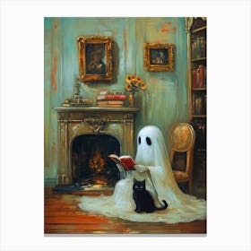 Ghost Reading by Fireplace 1 Canvas Print