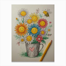 Happy Flowers In A Cup Canvas Print