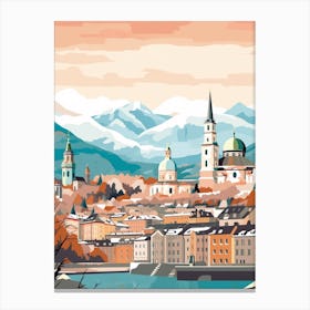 Vintage Winter Travel Illustration Salzburg Austria 4 Canvas Print