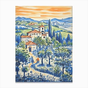 Italy, Tuscany Cute Illustration In Orange And Blue 2 Canvas Print