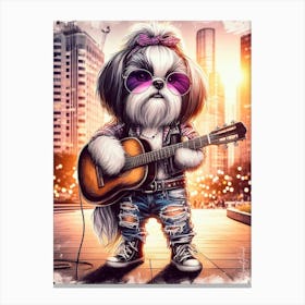 Shih Tzu Dog Guitarist Canvas Print