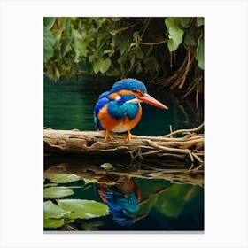 Malachite Kingfisher Perching Canvas Print