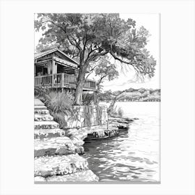 The Oasis On Lake Travis Austin Texas Black And White Drawing 1 Canvas Print