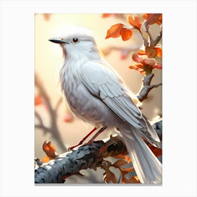 White Bird Perched On A Branch Canvas Print
