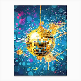 Disco Ball On Blue Background Canvas Print