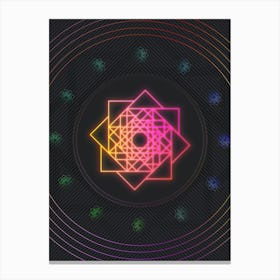 Neon Geometric Glyph in Pink and Yellow Circle Array on Black n.0354 Canvas Print