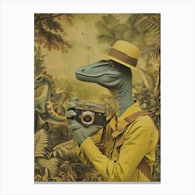 Retro Collage Dinosaur Taking A Photo On An Analogue Camera 3 Canvas Print