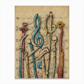 Music Notes And Flowers Canvas Print