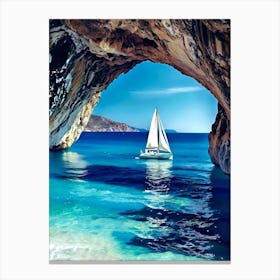 Sailboat In A Cave Canvas Print