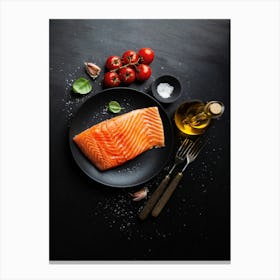 Salmon with spices — Food kitchen poster/blackboard, photo art Canvas Print