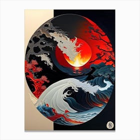 Fire And Water Yin and Yang Japanese Ukiyo E Style Canvas Print