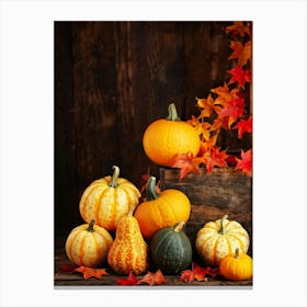 Autumn Gourds And Pumpkins Arranged For Thanksgiving Vibrant Hues Of Orange Yellow And Red Some (5) Canvas Print