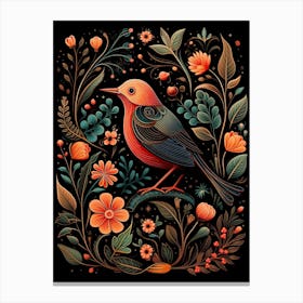 Folk Bird Illustration European Robin 4 Canvas Print