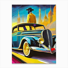 Retro Futuristic Depiction Of Vehicles And Fashion Canvas Print