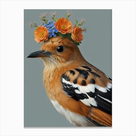 Bird With Flower Crown European Robin Art 2 Canvas Print