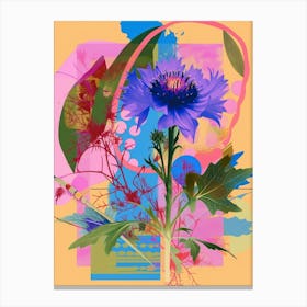 Cornflower (Bachelor S Button) 3 Neon Flower Collage Canvas Print