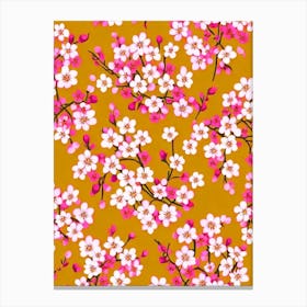 Cherry Blossom Floral Print Retro Pattern 2 Flower Canvas Print