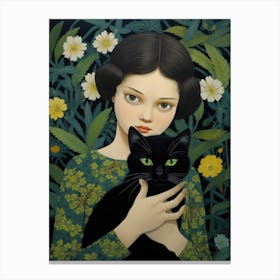 Girl With A Black Cat 1 Canvas Print