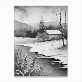Black And White Of A Cabin Canvas Print