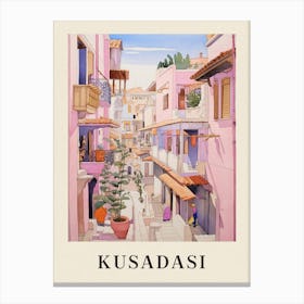 Kusadasi Turkey 2 Vintage Pink Travel Illustration Poster Canvas Print