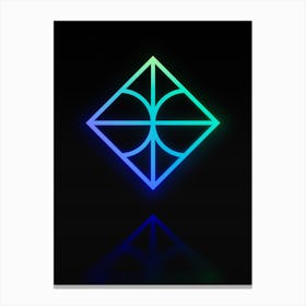 Neon Blue and Green Abstract Geometric Glyph on Black n.0073 Canvas Print