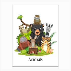 46.Beautiful jungle animals. Fun. Play. Souvenir photo. World Animal Day. Nursery rooms. Children: Decorate the place to make it look more beautiful. Canvas Print