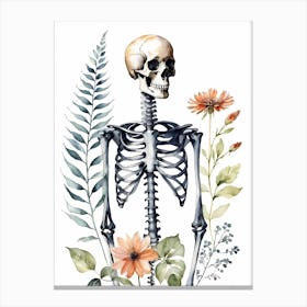 Floral Skeleton Watercolor Painting (34) Canvas Print