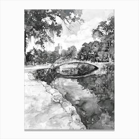 Zilker Metropolitan Park Austin Texas Black And White Watercolour 1 Canvas Print