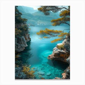 Blue Lake With Trees Canvas Print