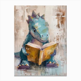 Neutral Pastels Dinosaur Reading A Book 1 Canvas Print