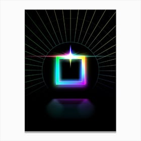 Neon Geometric Glyph in Candy Blue and Pink with Rainbow Sparkle on Black n.0316 Canvas Print