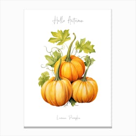 Hello Autumn Lumina Pumpkin Watercolour Illustration 4 Canvas Print