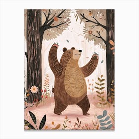Sloth Bear Dancing In The Woods Storybook Illustration 1 Canvas Print