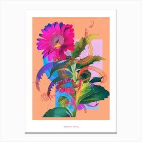 Gerbera Daisy 2 Neon Flower Collage Poster Canvas Print
