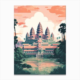 Angkor Wat   Siem Reap, Cambodia   Cute Botanical Illustration Travel 0 Canvas Print