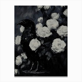 Dark Gothic Crow In Roses Canvas Print