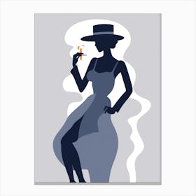 Silhouette Of A Woman Smoking A Cigarette Canvas Print