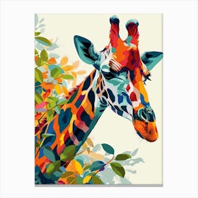 Colourful Giraffe In The Plants 1 Canvas Print