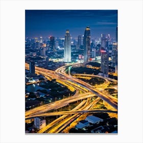 Detailed Aerial View Of Bangkoks Bustling Cityscape At Night As Seen From An Interchange Where Mult (4) Toile