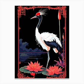 Crane On Lotus Canvas Print