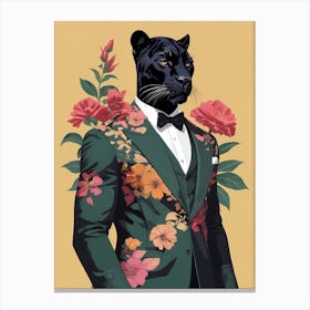 Floral Black Panther Portrait In A Suit (24) Canvas Print