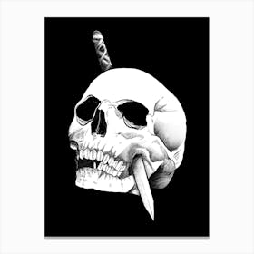 Skull With Knife Canvas Print
