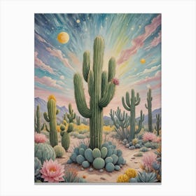 Rainbow Cosmic Cactus Canvas Print