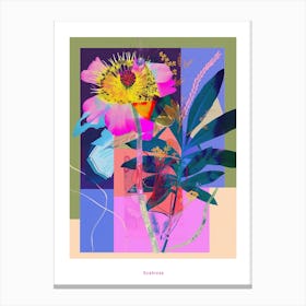 Scabiosa 1 Neon Flower Collage Poster Canvas Print