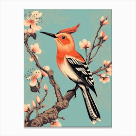 Vintage Bird Linocut Hoopoe 2 Canvas Print